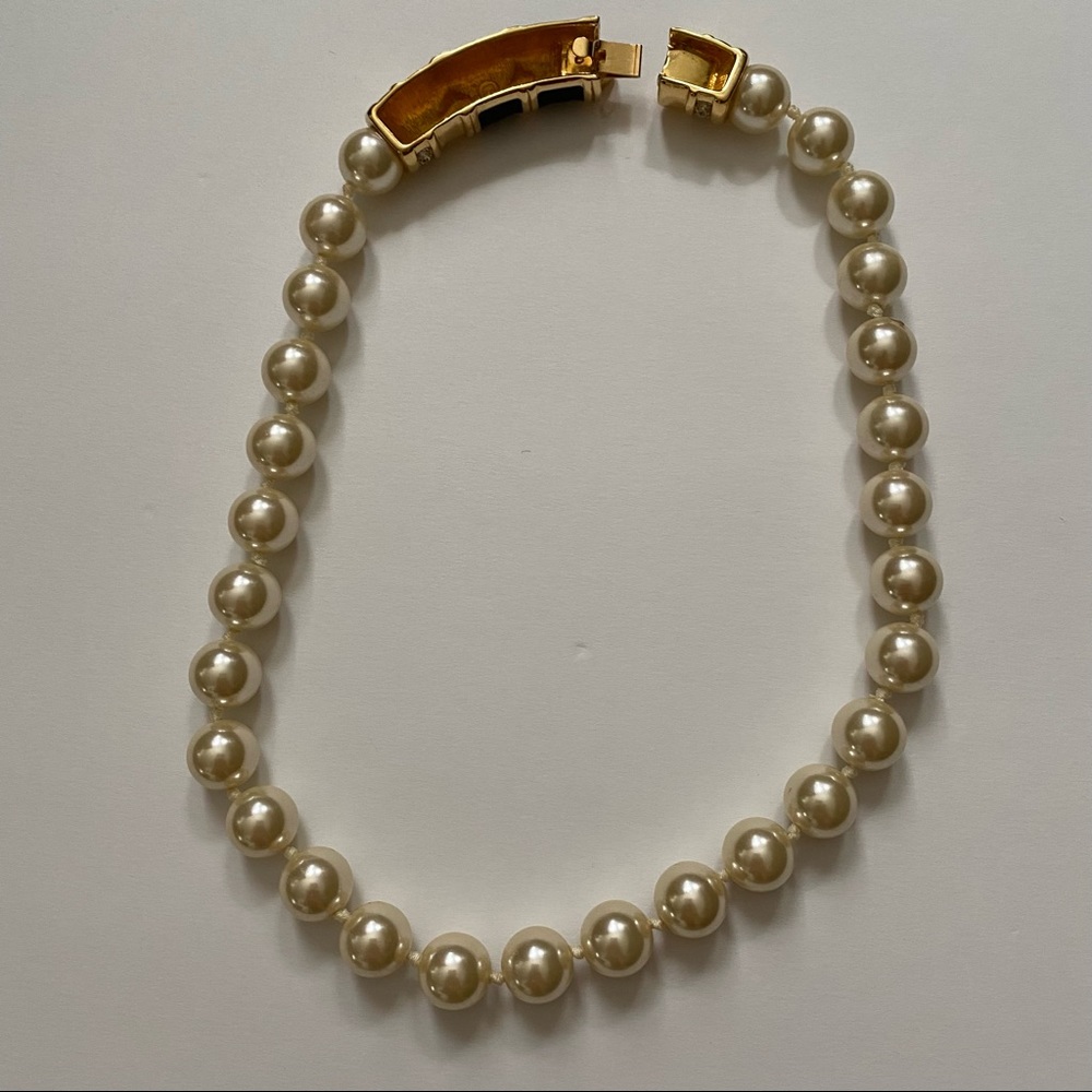 SWAROVSKI NECKLACE CHOKER PEARLS GOLD BLACK ENAMEL CRYSTALS 17” STATEMENT - Picture 9 of 12